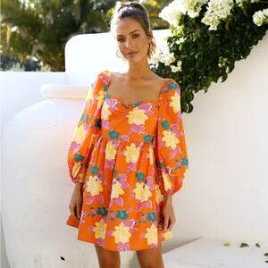 Hello Molly Sweet Macaron Mini Dress Size M US 6 Orange Floral Beach Vacation